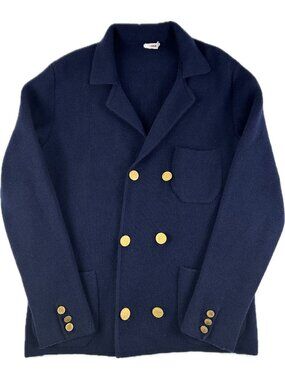 Rodier Vintage Double-Breasted Long-Sleeved Knitted Jacket Men’s Blue Small